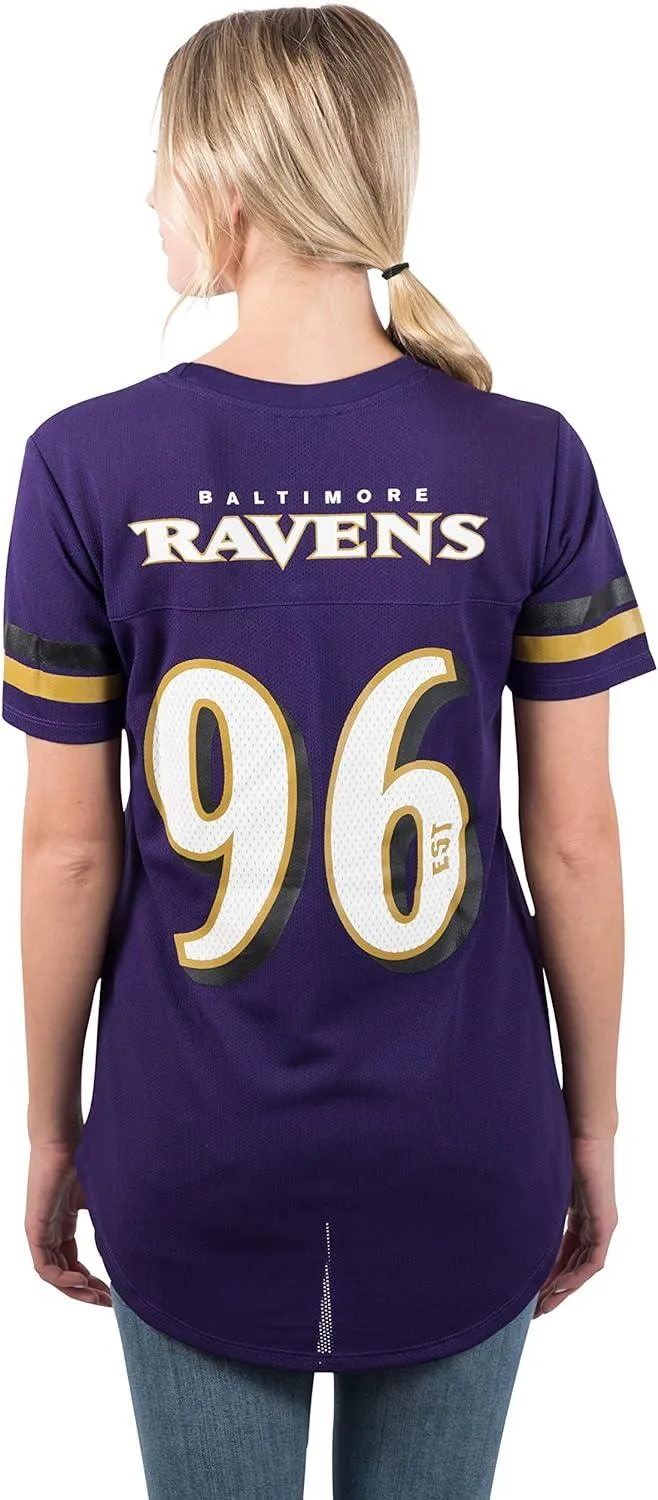 Ultra Game NFL Official Women's Super Soft Mesh Jersey T-Shirt, Baltimore Ravens, Team Color|Baltimore Ravens