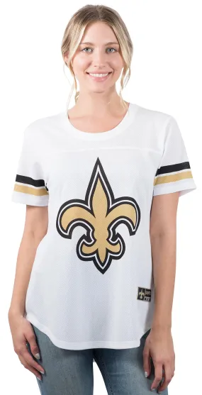 Ultra Game NFL Official Women's Super Soft Mesh Jersey T-Shirt, New Orleans Saints, White|New Orleans Saints
