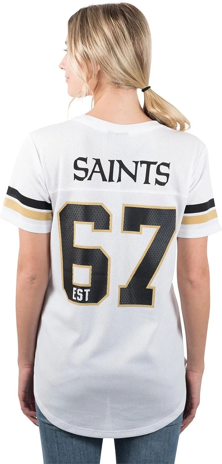 Ultra Game NFL Official Women's Super Soft Mesh Jersey T-Shirt, New Orleans Saints, White|New Orleans Saints
