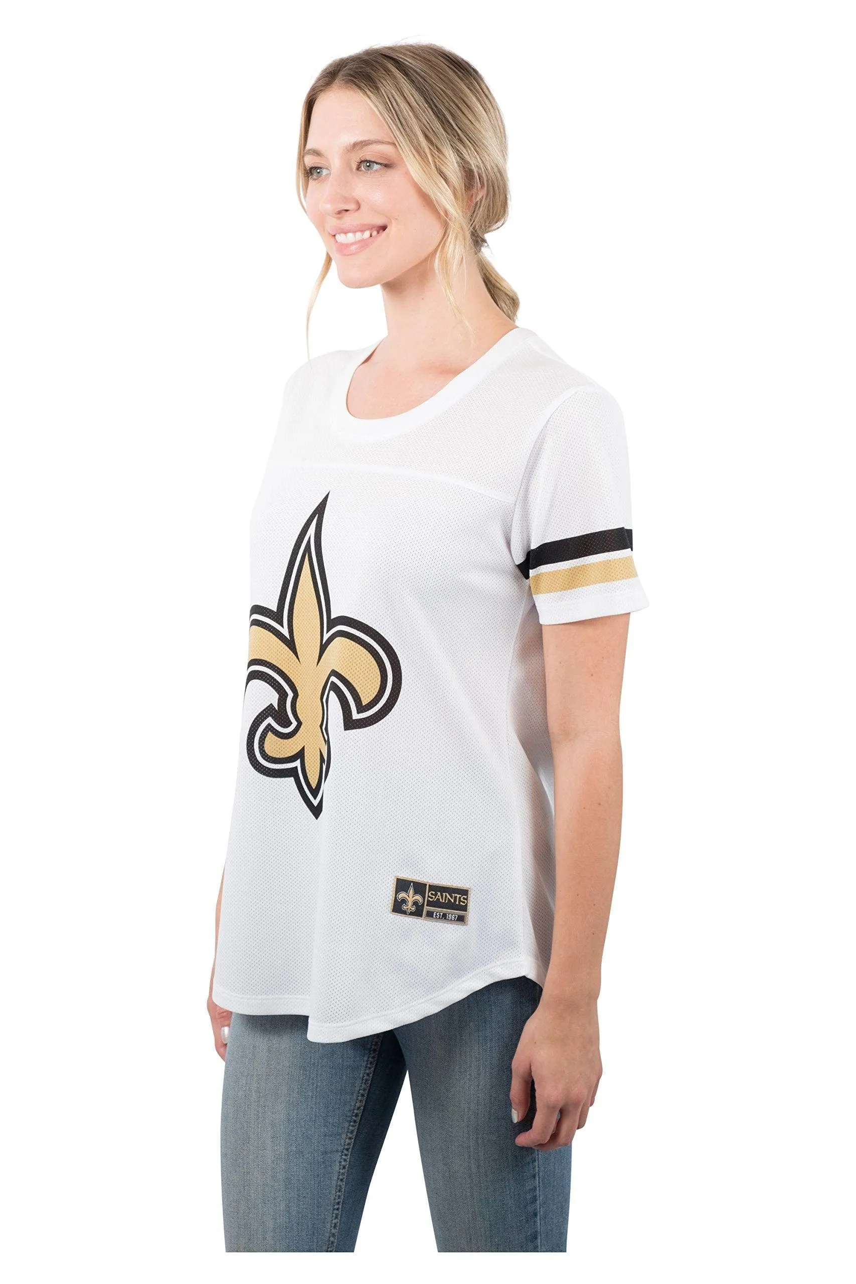 Ultra Game NFL Official Women's Super Soft Mesh Jersey T-Shirt, New Orleans Saints, White|New Orleans Saints