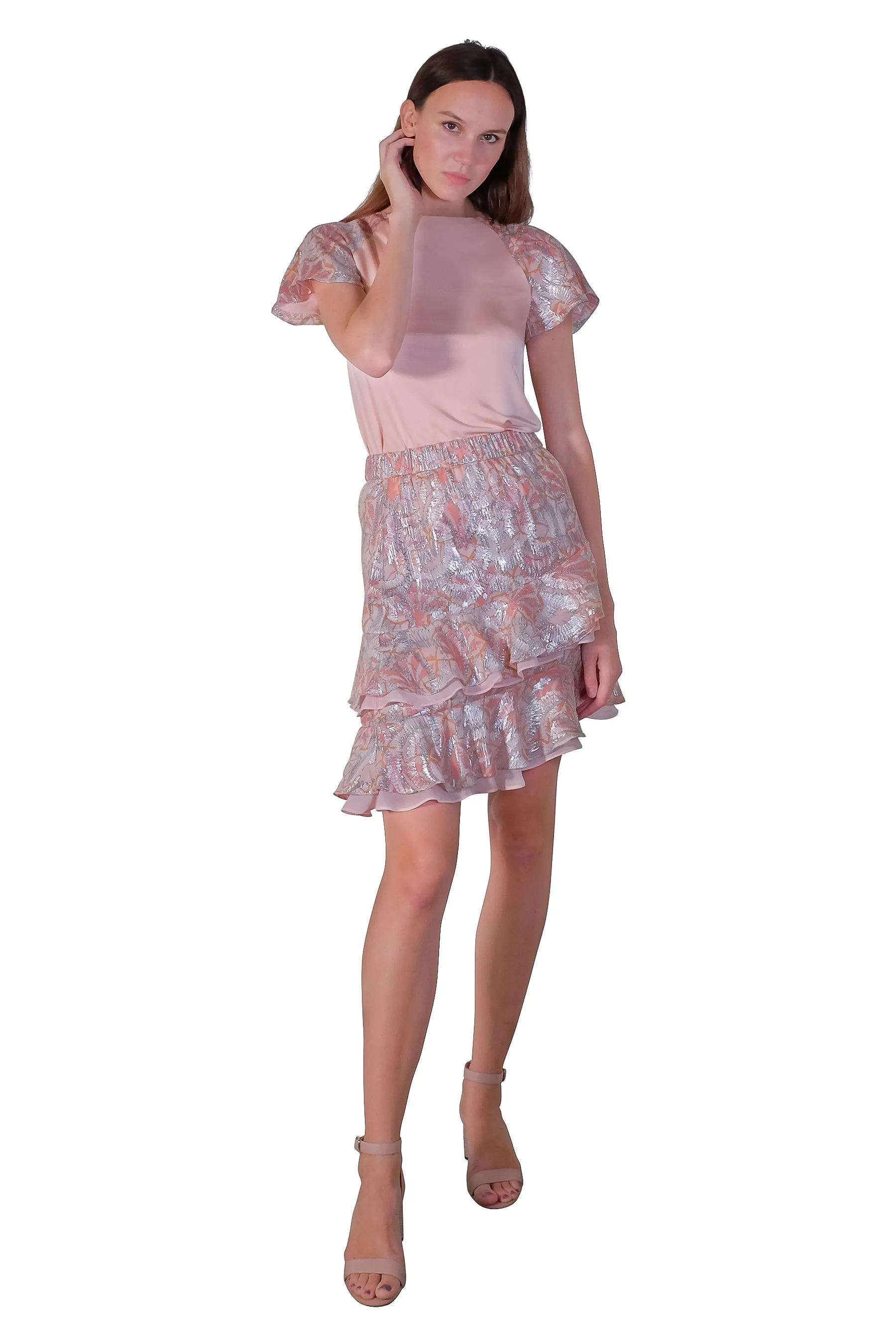 Vanice Asymmetrical Lurex Chiffon Skirt