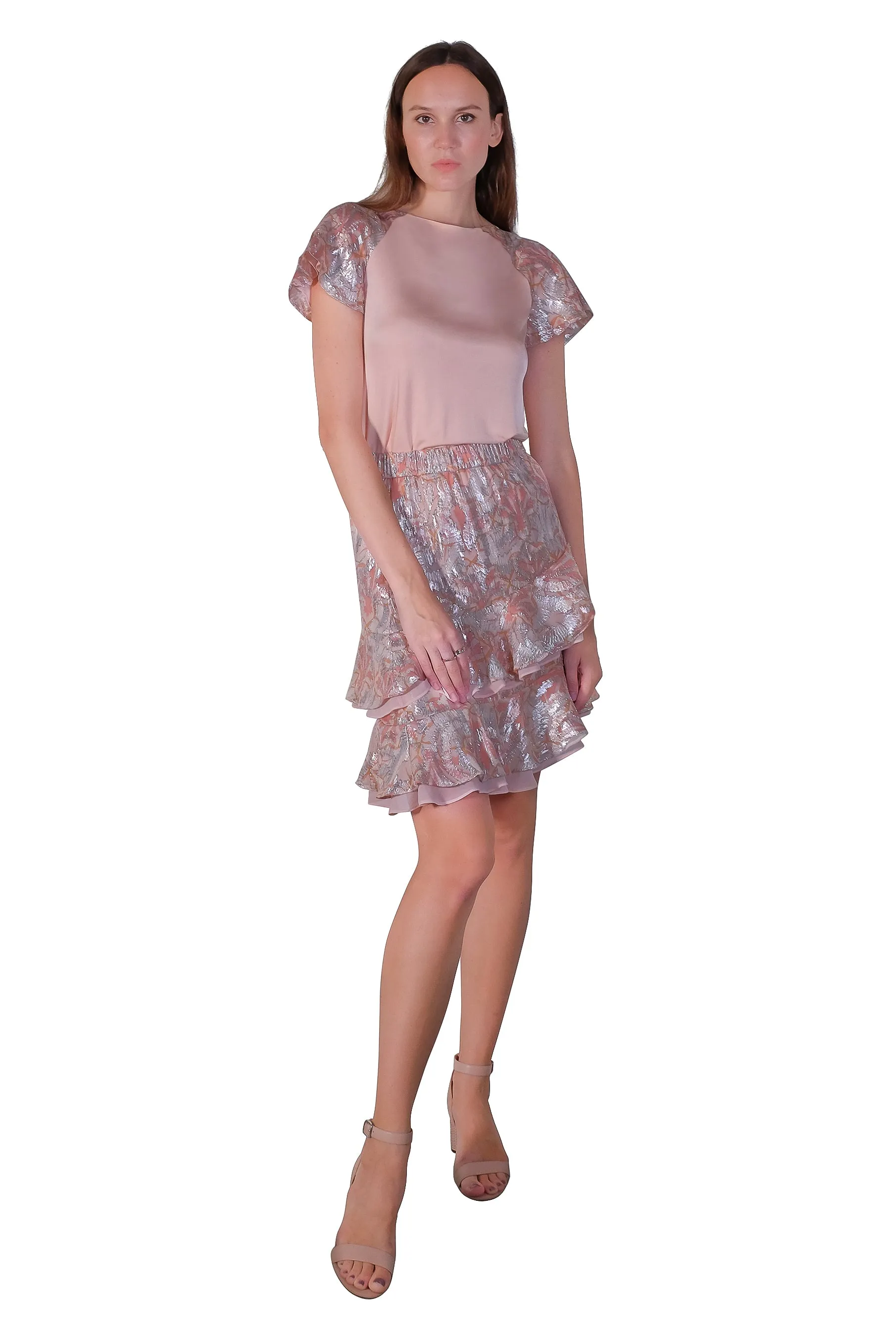Vanice Asymmetrical Lurex Chiffon Skirt