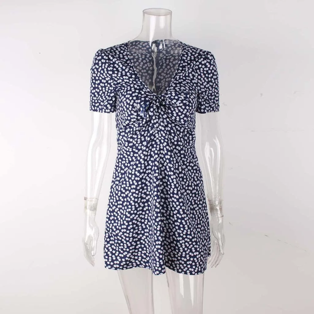 VenusFox Party Dot Sundress Mini Dress Ladies Short Sleeve Bodycon Beach