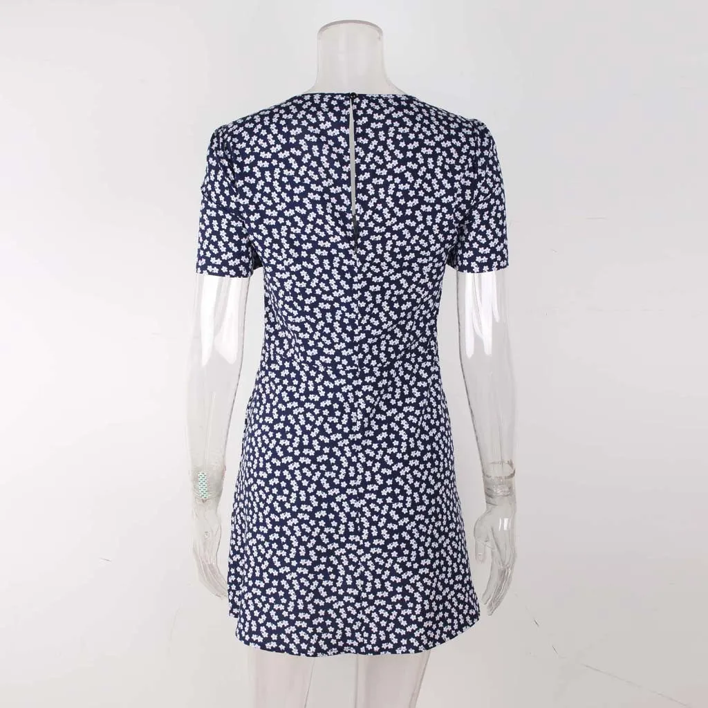 VenusFox Party Dot Sundress Mini Dress Ladies Short Sleeve Bodycon Beach