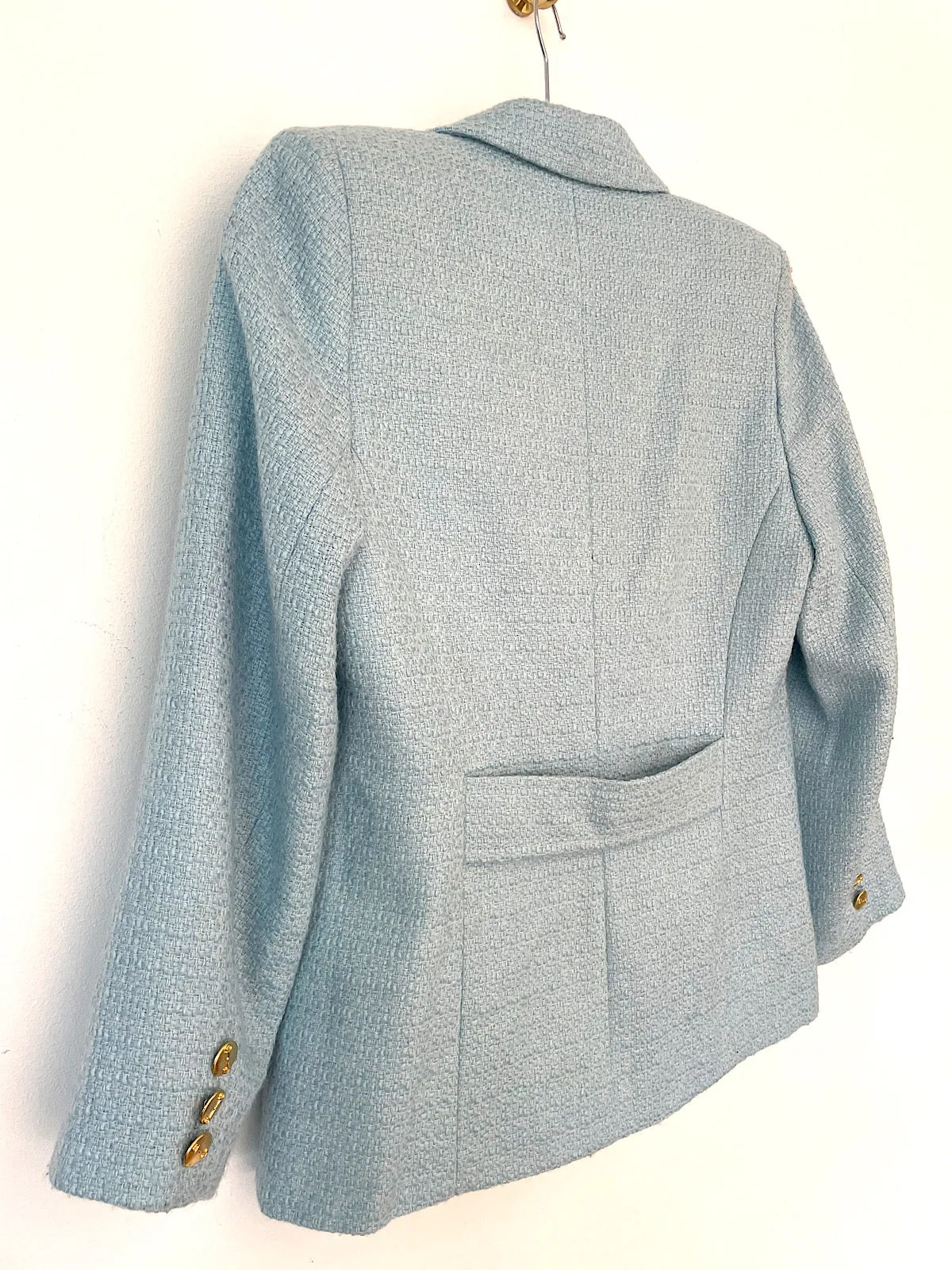 Vintage baby blue double breasted blazer jacket gold buttons
