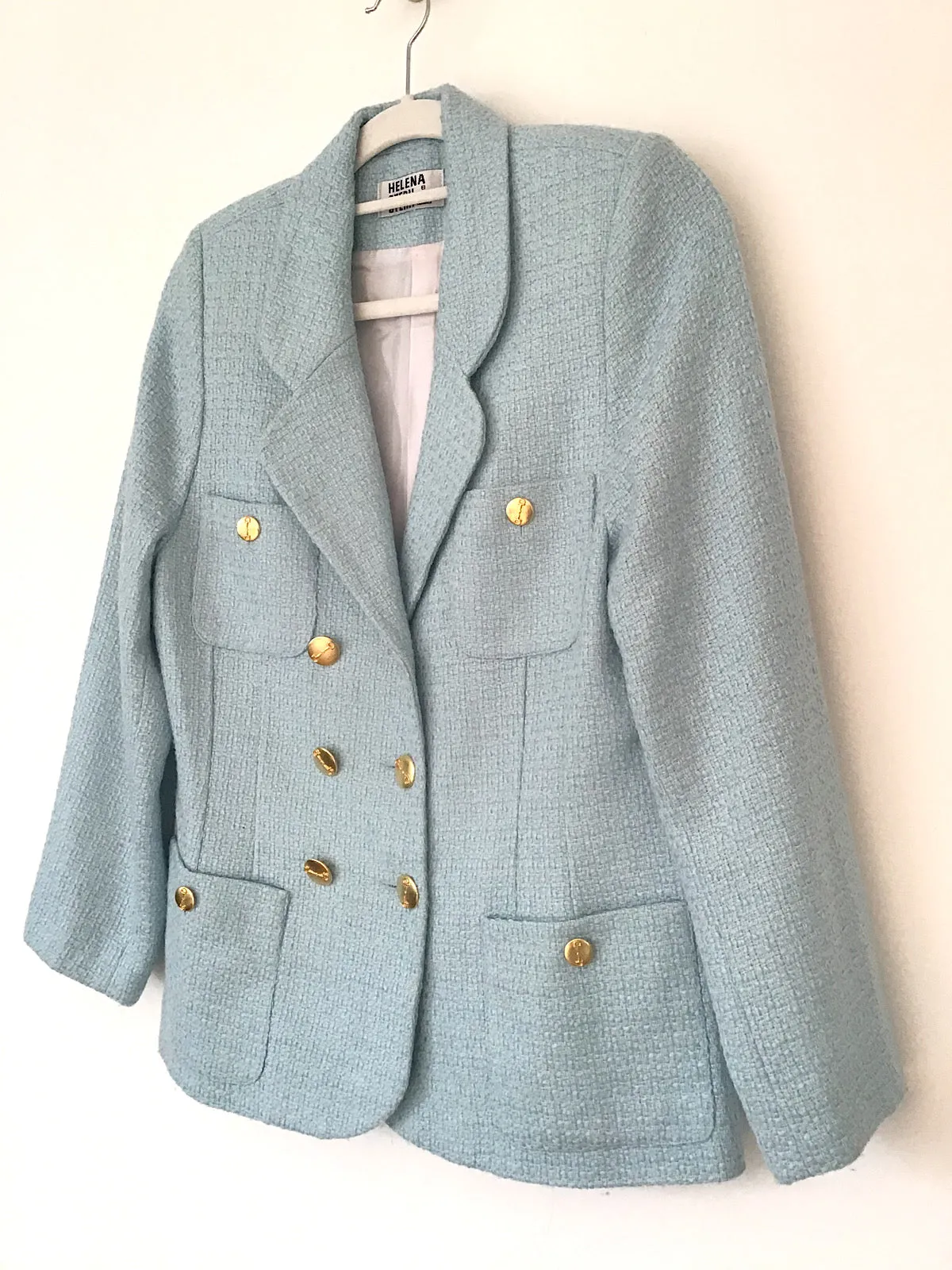 Vintage baby blue double breasted blazer jacket gold buttons