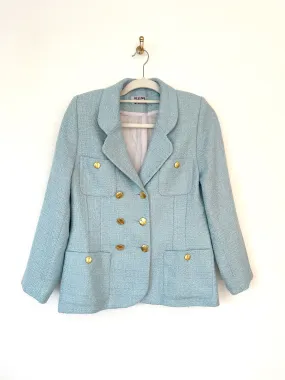 Vintage baby blue double breasted blazer jacket gold buttons