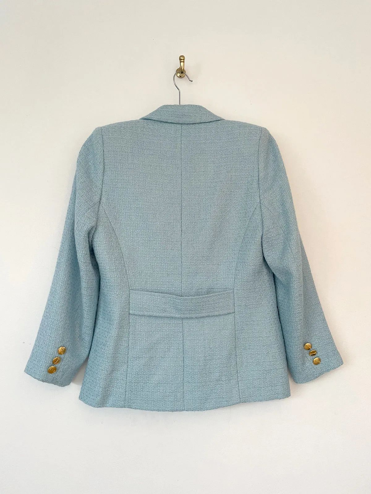 Vintage baby blue double breasted blazer jacket gold buttons