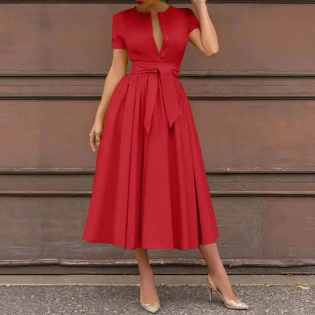 Vintage Belted Casual Maxi