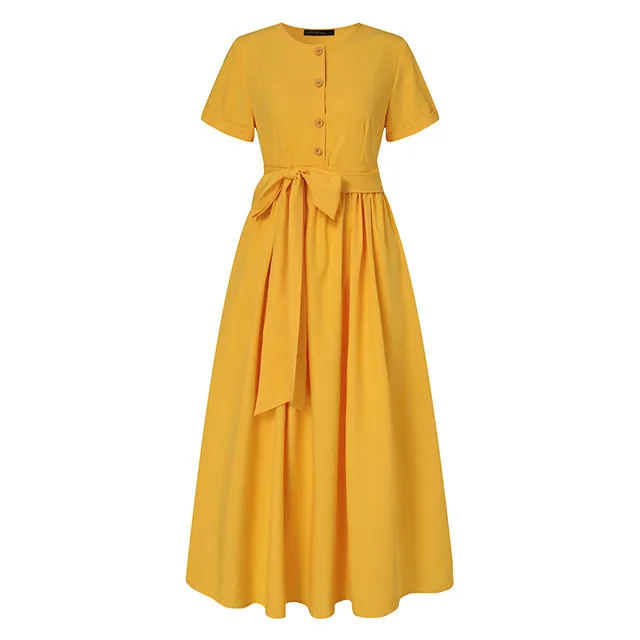 Vintage Belted Casual Maxi