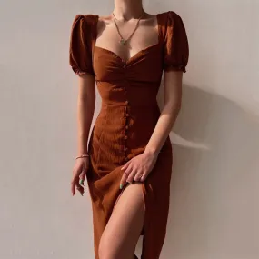 Vintage Chic Side Split Long Boho Beach Holiday Retro Print Sundress Midi Summer Dress