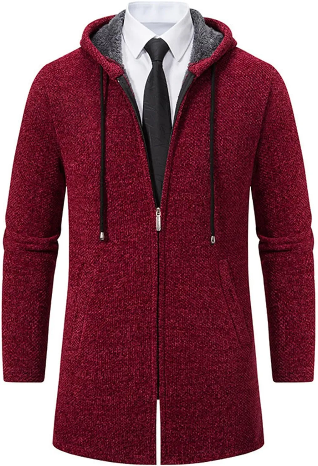 Wankang Men's Zip Up Hoodies Fleece Lined Sweater Cardigan Casual Long Sleeve Full Zipper Sherpa Knit Jacket with Pockets