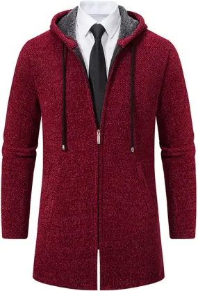 Wankang Men's Zip Up Hoodies Fleece Lined Sweater Cardigan Casual Long Sleeve Full Zipper Sherpa Knit Jacket with Pockets