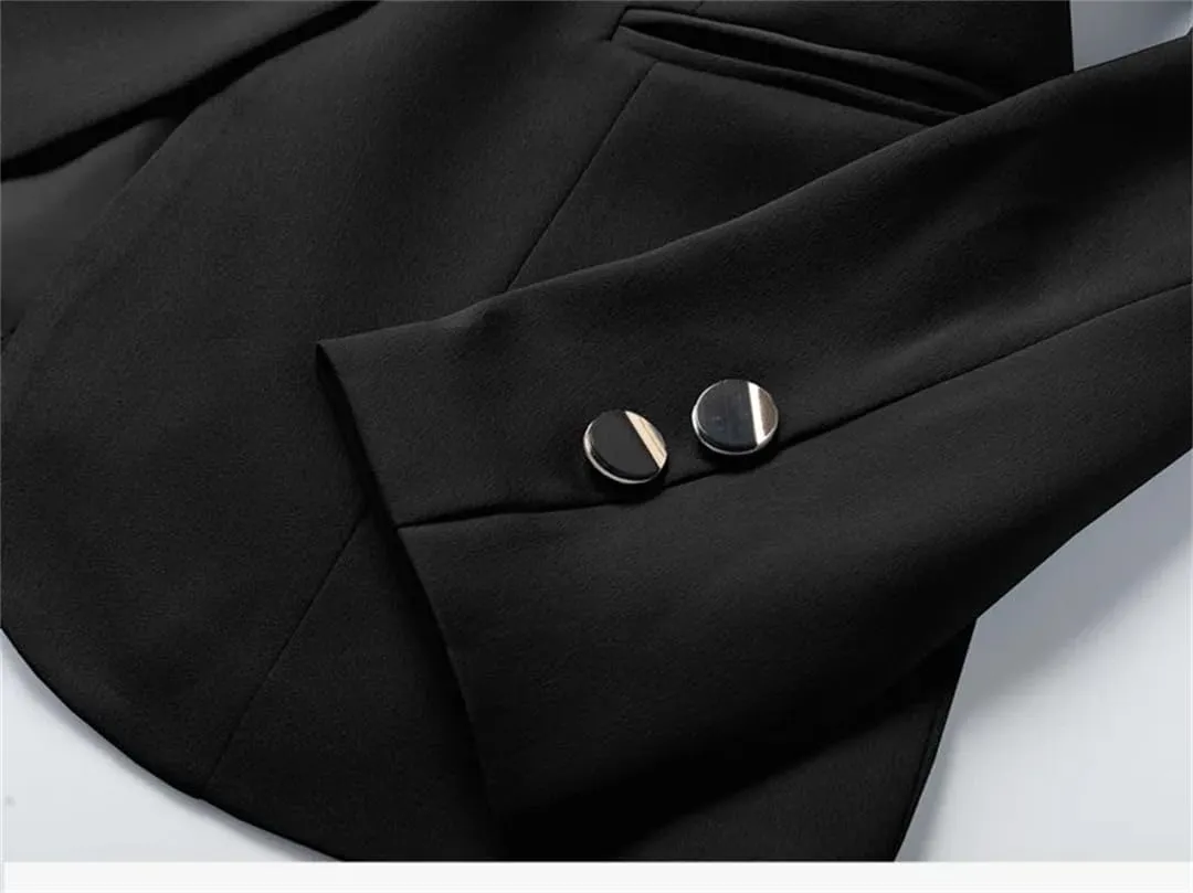 Women Kntted Jacket White and Black Color Blazer Slim Fit Chic Style Clothes Coat