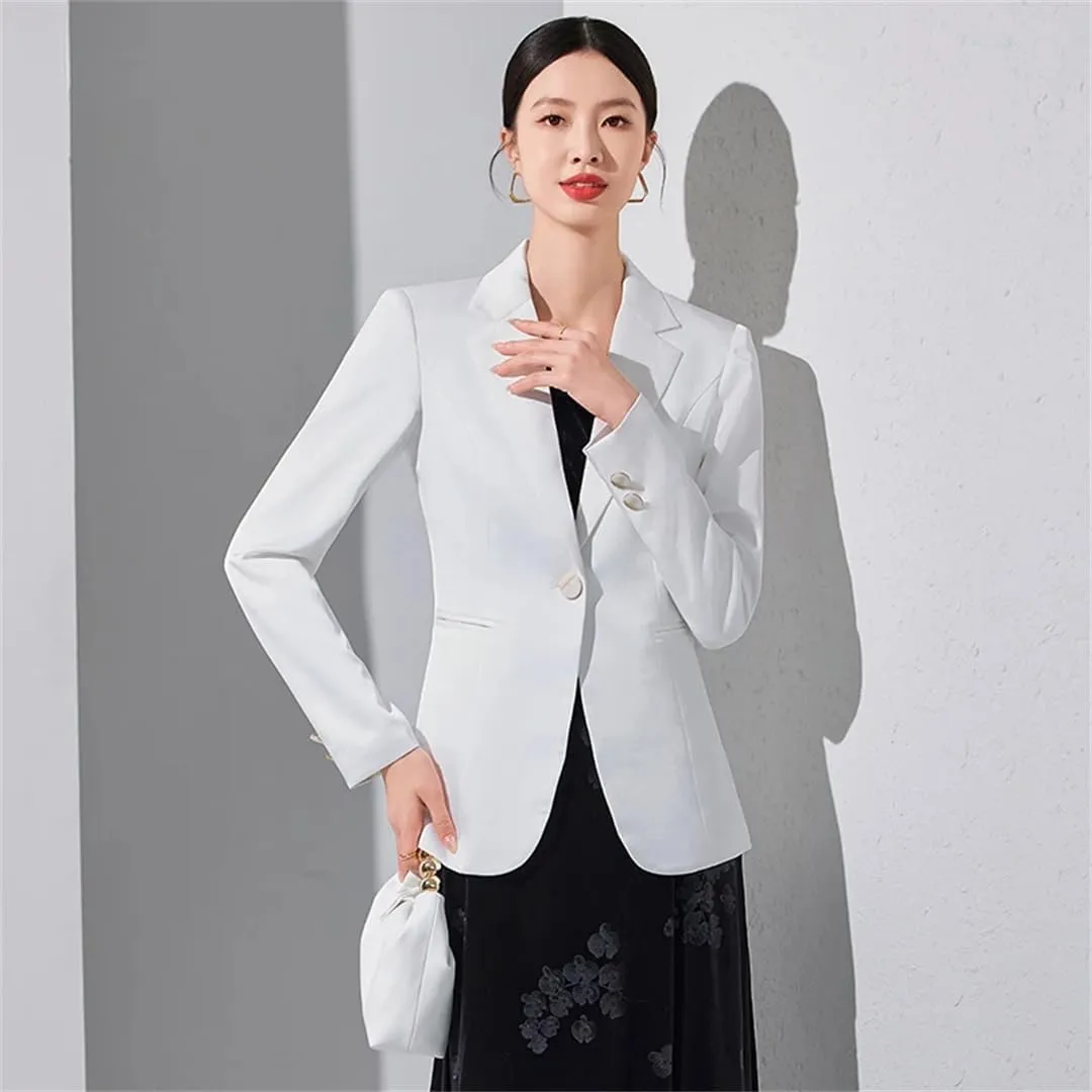 Women Kntted Jacket White and Black Color Blazer Slim Fit Chic Style Clothes Coat