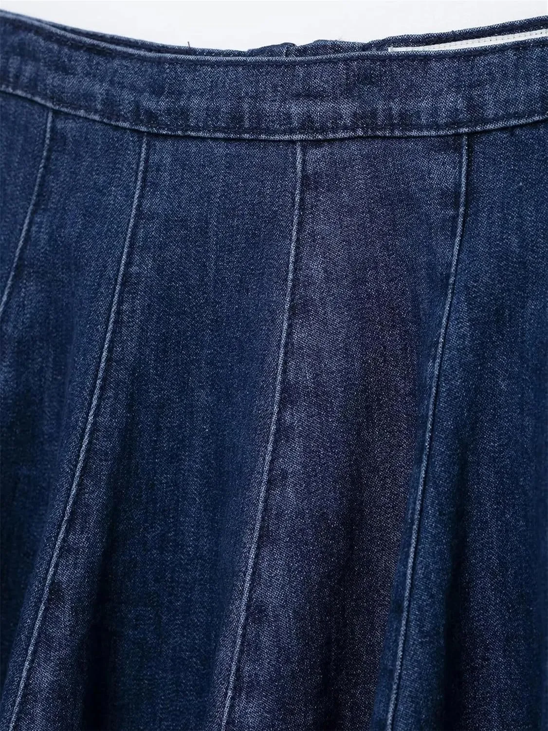 Women Vintage Casual Chic Denim Skirt Solid Zipper Pockets Straight Pleated A-LINE Jeans Skirt
