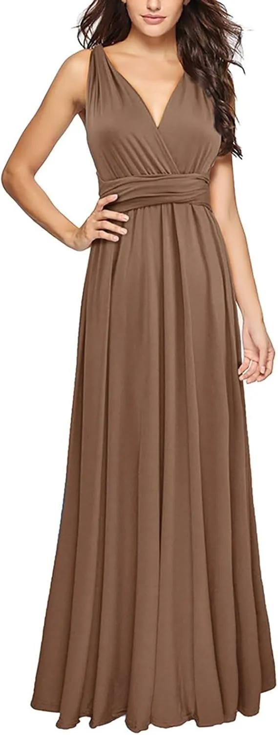 Womens 2025 Formal Dresses Wrap V-Neck Ruched Sexy Bridesmaid Wedding Guest Maxi Dresses Long Party Prom Gowns