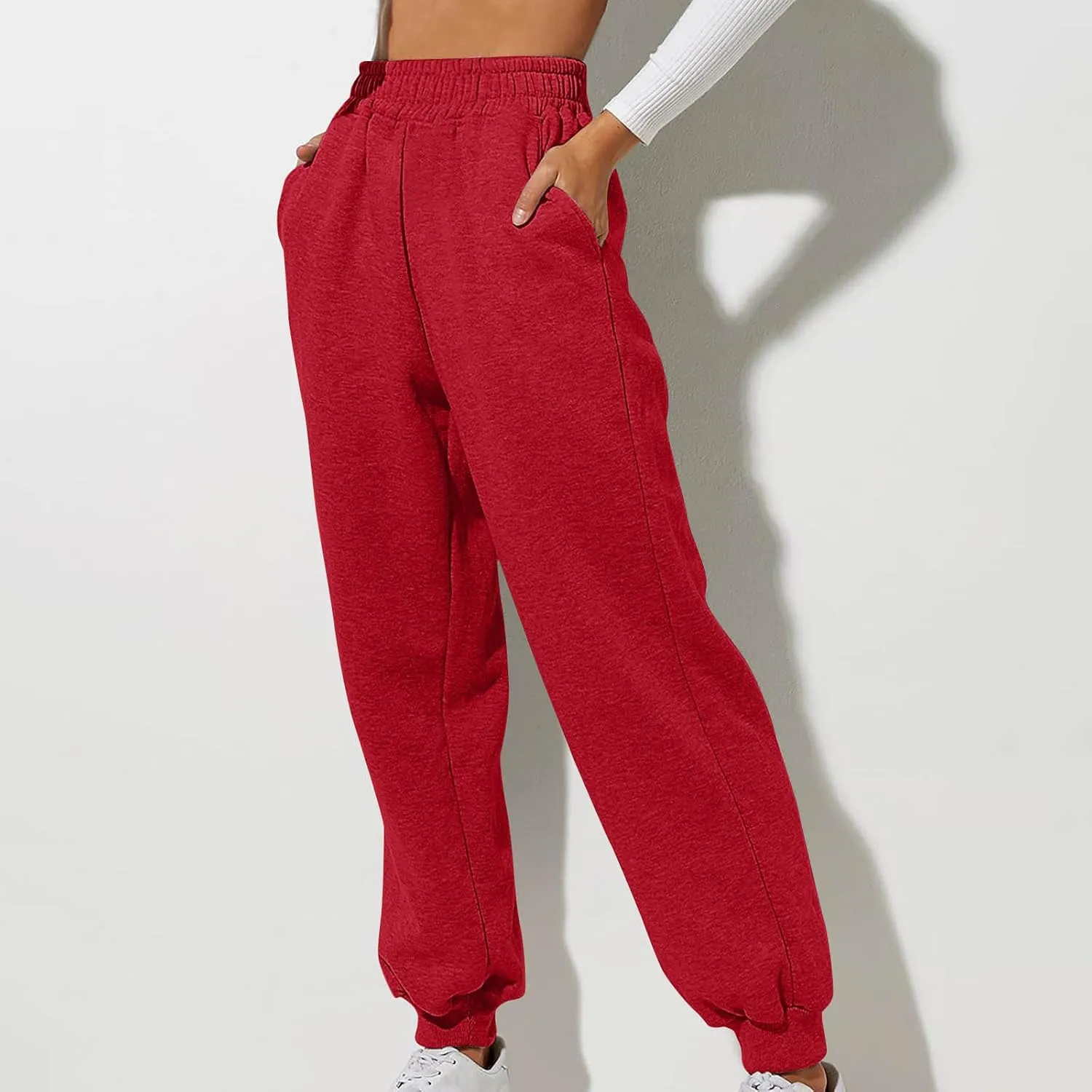 Womens Casual Trouses High Waisted Leggings Soft Comfortable Pants for Travel Sports Solid Color Sweatpants Women
