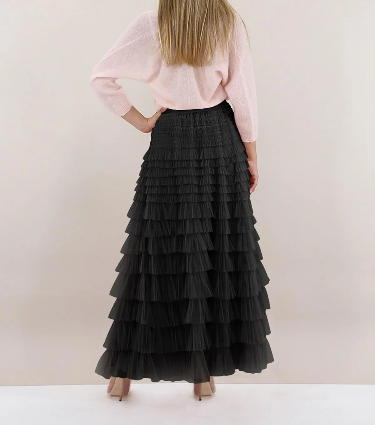Women's Layered Tule Skirt Tiered Tulle Dress A-Line Ruffle Mesh High Waist Tiered Skirt Princess Party Maxi Skirt