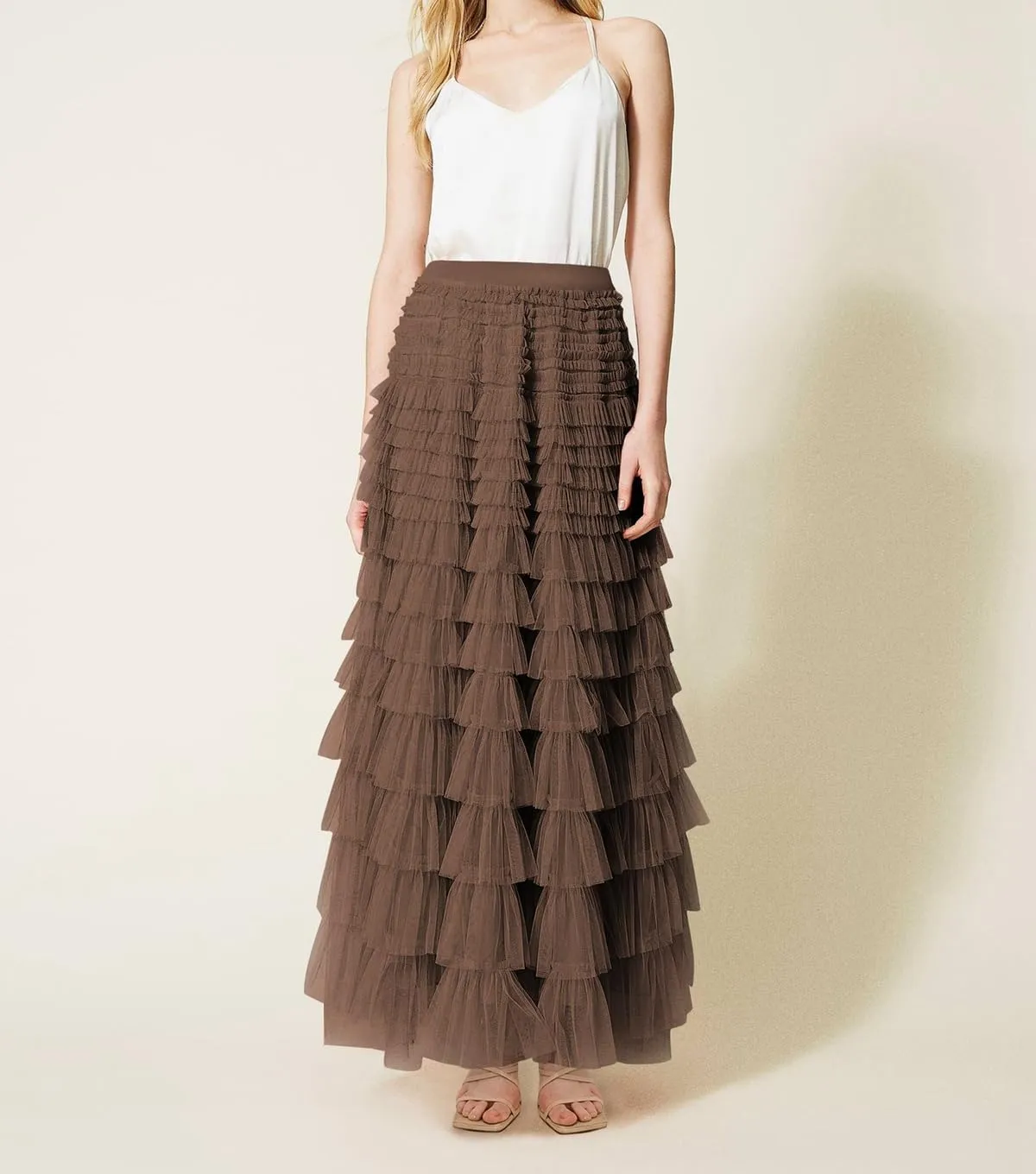 Women's Layered Tule Skirt Tiered Tulle Dress A-Line Ruffle Mesh High Waist Tiered Skirt Princess Party Maxi Skirt
