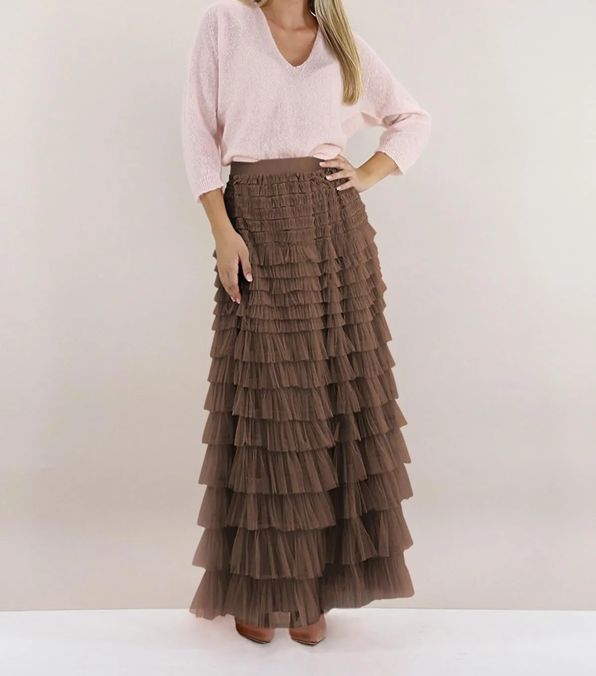 Women's Layered Tule Skirt Tiered Tulle Dress A-Line Ruffle Mesh High Waist Tiered Skirt Princess Party Maxi Skirt