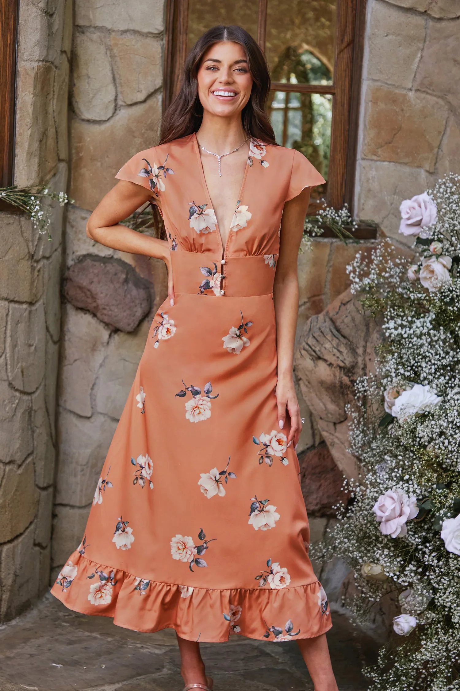 X Madison Bouquet Floral Button-Loop Dress