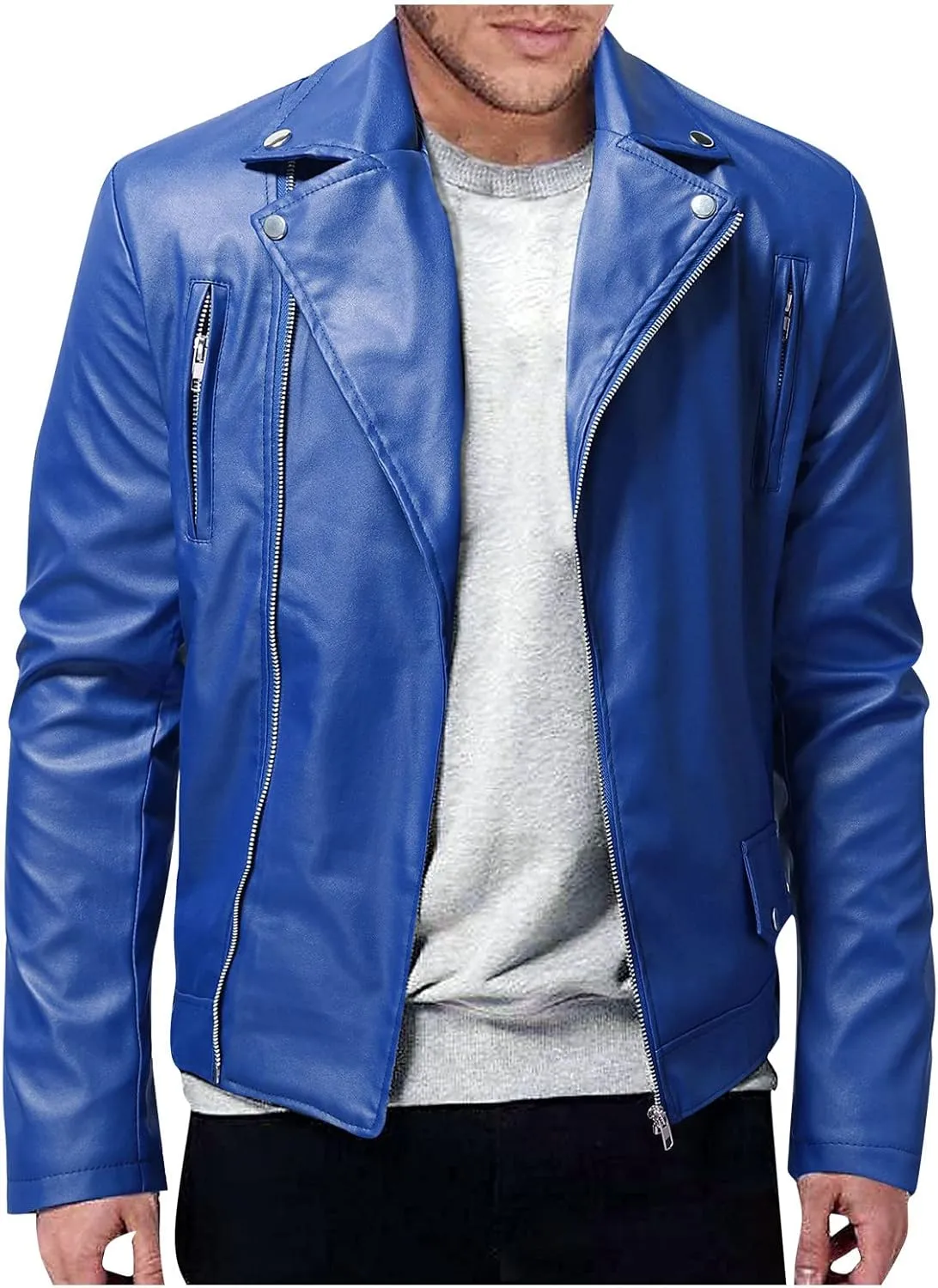 Ymosrh Mens Coats and Jackets Winter Autumn Men's Casual Solid Color Long-Sleeved Slim Leather Light Rain Jacket