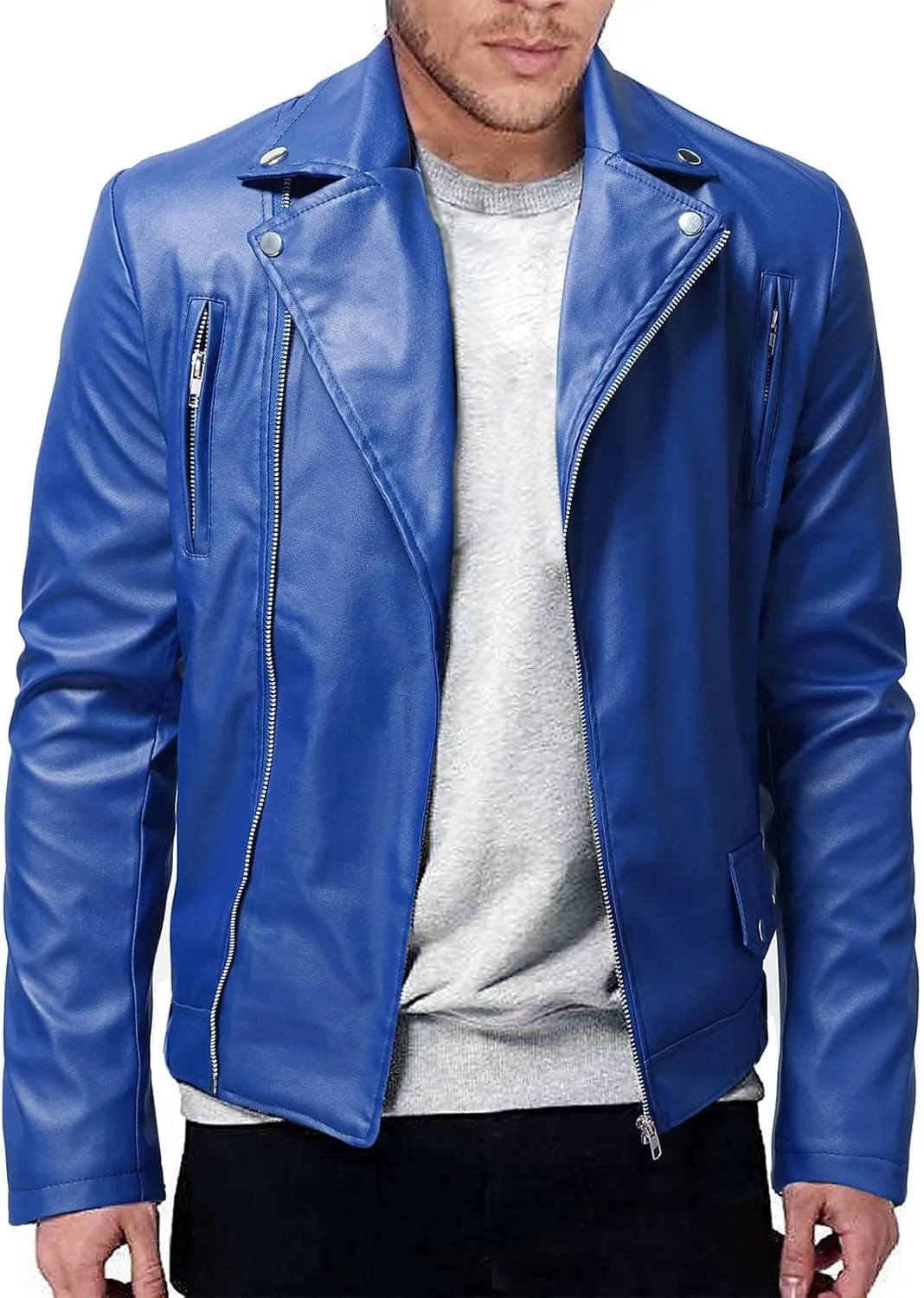Ymosrh Mens Coats and Jackets Winter Autumn Men's Casual Solid Color Long-Sleeved Slim Leather Light Rain Jacket
