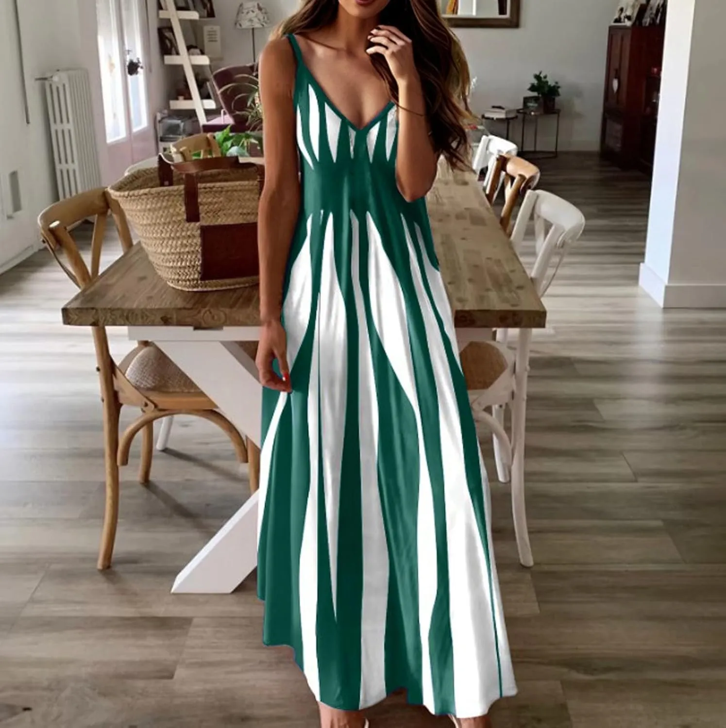 ZYXTIM Summer Dress for Women 2024 Boho Sleeveless Spaghetti Strap Maxi Dress Fashion Colorblock Beach Vacation Sundresses